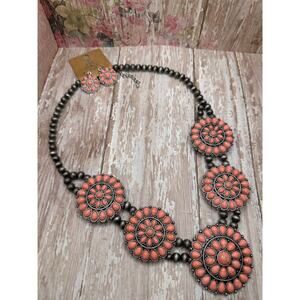 Conch & Faux Navajo Style Squash Blossom Necklace & Earrings